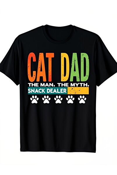 212Wear تي شيرت أبيض بتصميم 'CAT DAD' ملون وعصري، بطباعة حروف ممزقة وطبعات أق...