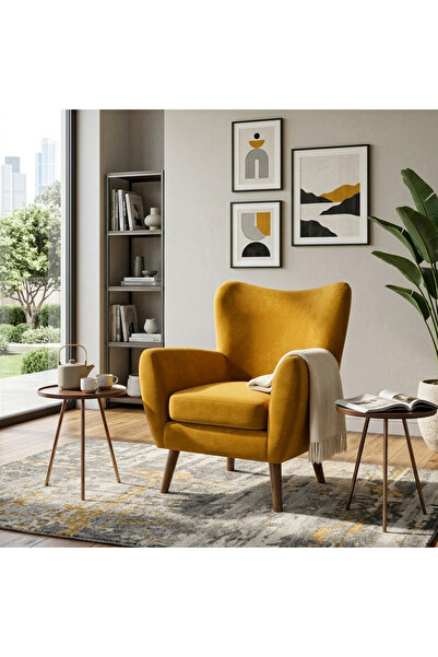 homejoyz كرسي بذراعين قماش مخمل وخشب سويدي – أصفر – سولار – 77×78×94 سم