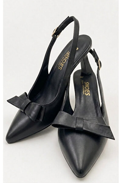 Nubbock Black Matte Bow Women's Goblet Heeled Shoes Nk3194