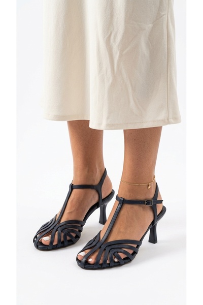Eysha Lorenasa Women's Heeled Sandals Thin Heel Cage Toe T-Strap Ankle Strap ...