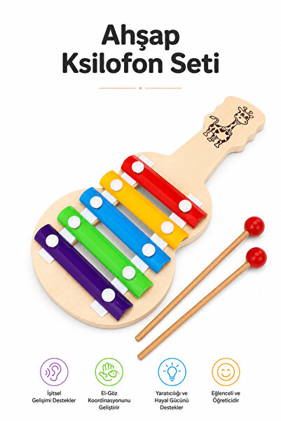 Circle Toys Ahşap Gitar Ksilofon 5 Notalı Eğitici Müzik Oyuncağı
