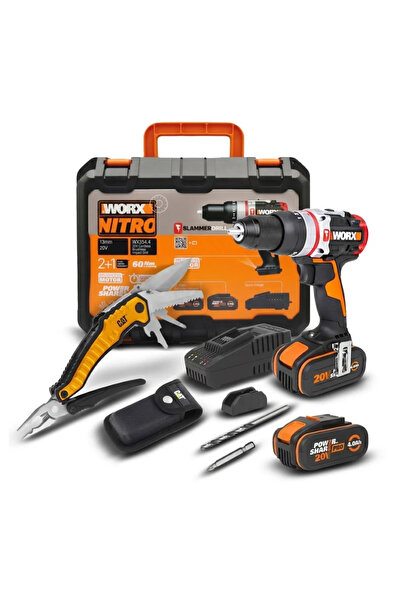 WORX Wx354.4Ck 20Volt/4.0Ah Li-Ion Çift Akülü Kömürsüz Profesyonel Şarjlı Dar...