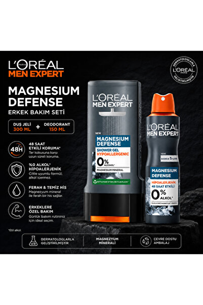 L'Oreal Paris Men Expert Magnesium Defense Erkek Bakım Seti Duş Jeli 300 ML +...