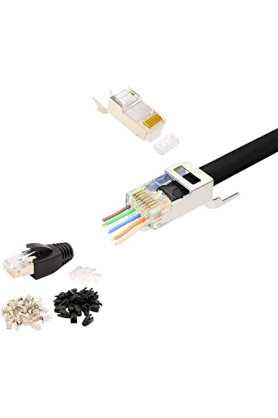 Generic Cat7 Cat6A RJ45 Pass through Connectors Shielded with Strain Relief B...