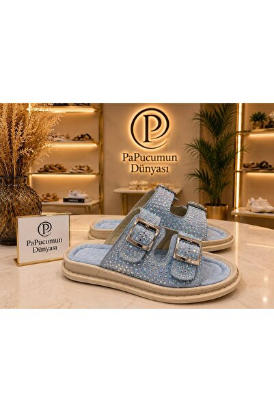 PAPUCUMUN DÜNYASI Women's Double Buckle Shiny Stone Embellished Stylish Comfo...