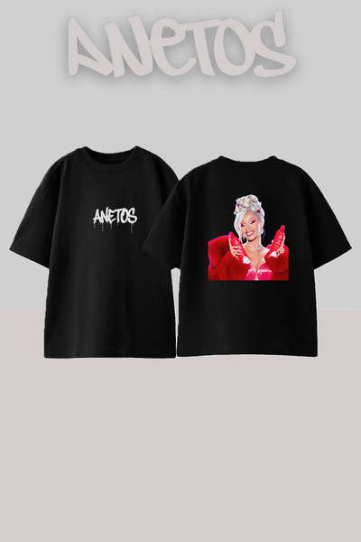 Anetos Cardi B_27 Design Printed Unisex Oversize Black Tshirt
