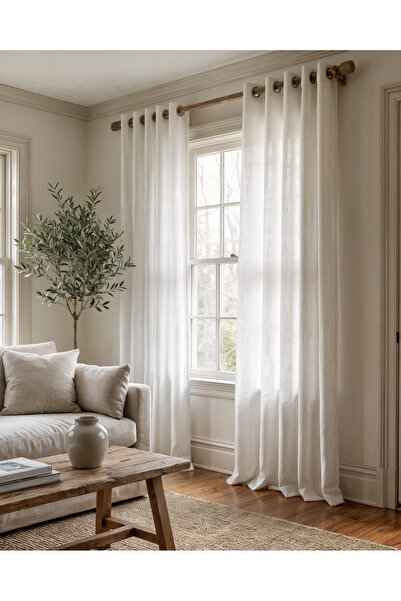 Pyramid Home Milano Linen Eyelet Background Curtain Rustic Single Wing Non-Cr...