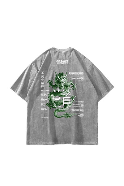 Sekizbiraltı Kaiju Tamashii Dragon Printed Washable White Oversize Tshirt