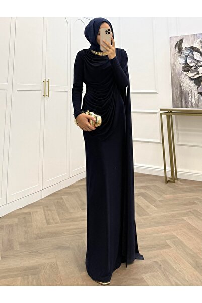 bezenstore PELERİN DETAY SANDY LACİVERT ELBİSE