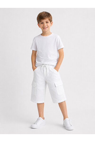 Sibel Günay Butik White Cotton Men's Cargo Capri |   Summer Children's Capris...
