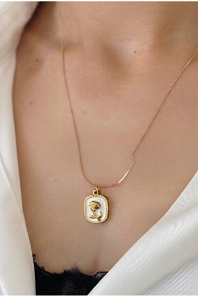 Nazellaa 316L Rose Patterned Women's Steel Gold Necklace