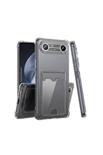 Tecno Pova Slim Uyumlu Kartlıklı Kılıf Darbe Emici Köşe Korumalı Cüzdanlı Silikon Kapak Şeffaf