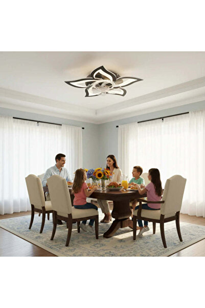 CMHOME Lustra LED Ventilator ANEMO cu Telecomanda, 49W, D85cm, Lumina Rece/Ne...