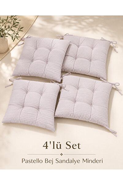 UYKUPEREST Pastello 4'lü Sandalye Minderi 40x40 Bağcıklı Pofidik Silikon Dolg...