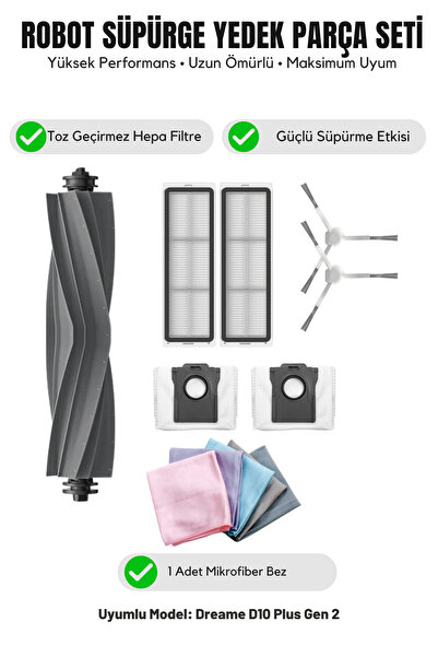 Asgard Grup Compatible with Dreame D10 Plus Gen 2: 1 Main Brush, 2 White Side...