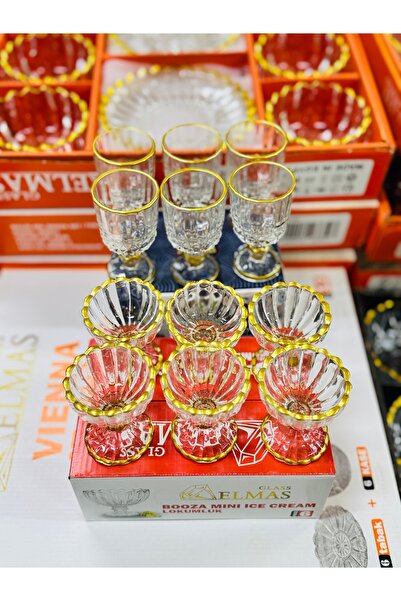 EVRA 6 Kişilik Yaldızlı Likör Bardak + Mini Lokumluk