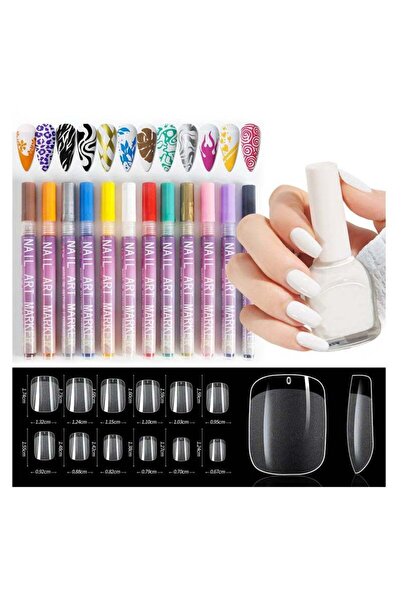 Arabest 12-color Nail Art Pens Set with 600-pack Nail Tips PMMA and White Nai...