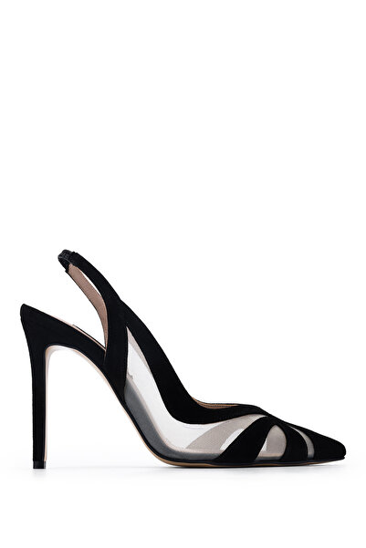 Tamer Tanca Women's Genuine Leather Black Suede Heeled Shoes