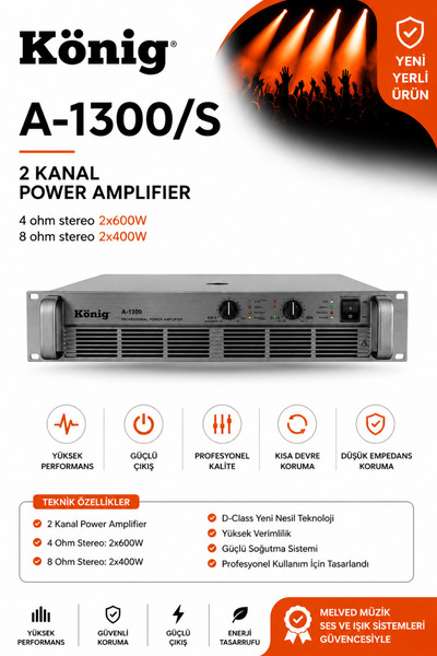 König *** A-1300/S 4 OHM 2x600W POWER ANFİ