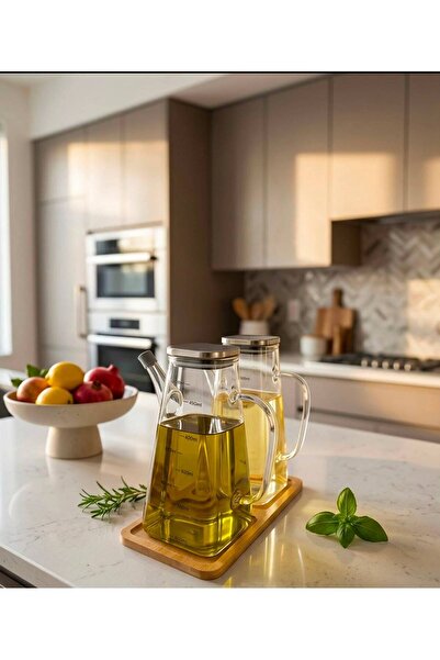 Ars Buğra Home 2'Lİ AHŞAP STANDLI ÇELİK KAPAKLI YAĞDANLIK 1000ML