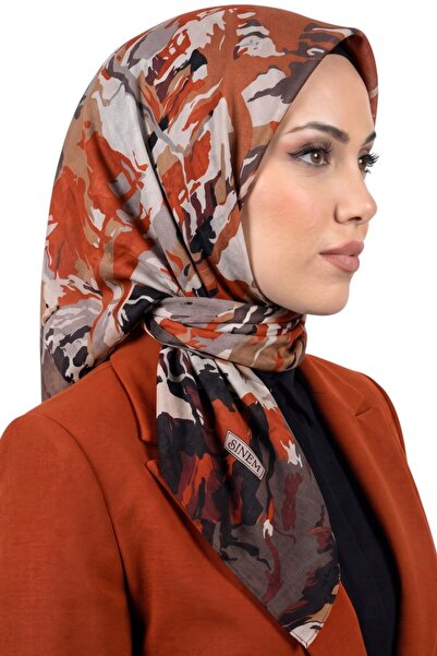hadiora Women's Orange Coffee Gray Modern Patterned Stitched Writing