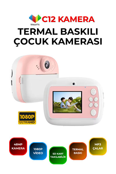 wearfit C12 Anında Baskılı Çocuk Kamerası 48MP HD Termal Yazıcılı MicroSD Eği...