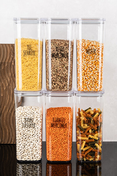 Dolkin Home 6-Piece 1700 ml Food Set Mica Bakliyat Box Set Transparent Labele...