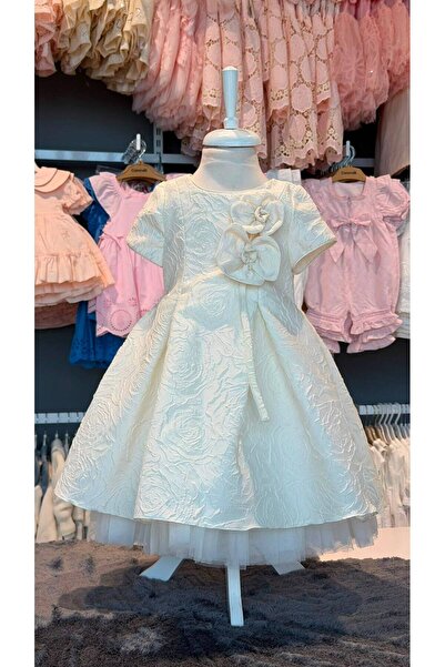 Pamina Girl's Special Occasion & Evening Dress and Rose Decorated Crown - Ecru