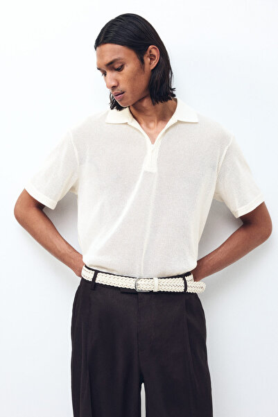H&M Delik Desenli Triko Polo Tişört Regular Fit