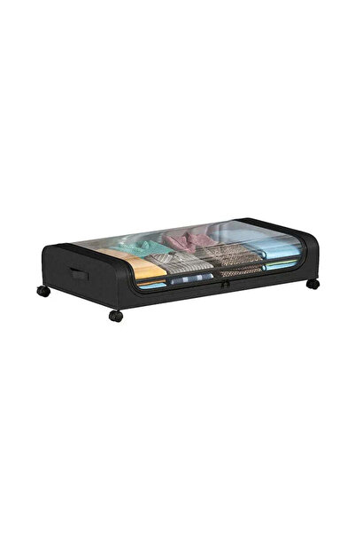 Promagg Cutie de depozitare sub pat cu roți, 50L, Negru, 78x43x17cm, Capac tr...