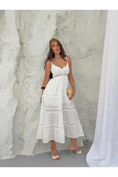LİSAA BUTİK Women's Lace Stripe Detailed Dress