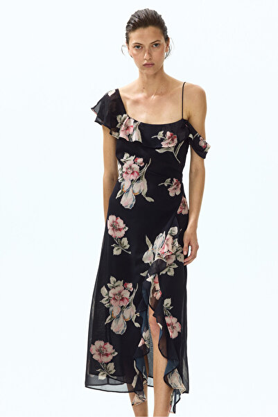 H&M Omuzları Oyuk Asimetrik Elbise