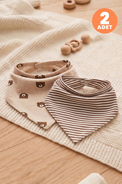 Just inner Baby Boy 2-Piece Cotton Triangle Scarf Bib with Teddy Bear and Str...