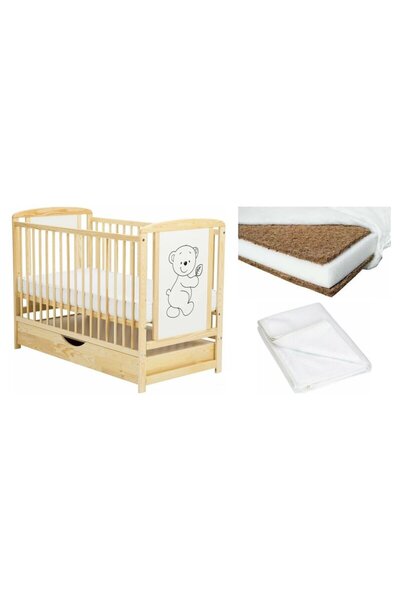 Babyneeds Set Patut din lemn bebe Babyneeds, Timmi cu sertar, 120x60 cm, Natu...