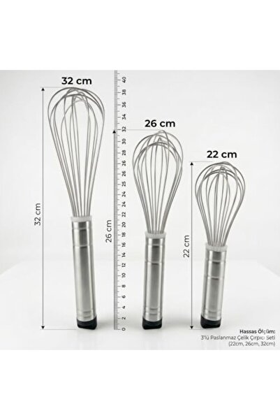 Yıldızan Nry Shop 3-Piece Stainless Steel Whisk Set - (22cm, 26cm, 32cm) Egg ...