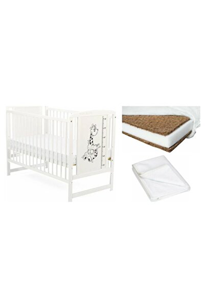 Babyneeds Set Patut din lemn bebe Babyneeds, Timmi Girafa, 120x60 cm, Alb + S...