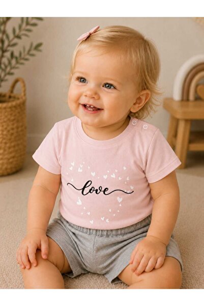 krm kerem bebe 100% Cotton Love Printed Summer Two-Piece Baby Girl Set with S...