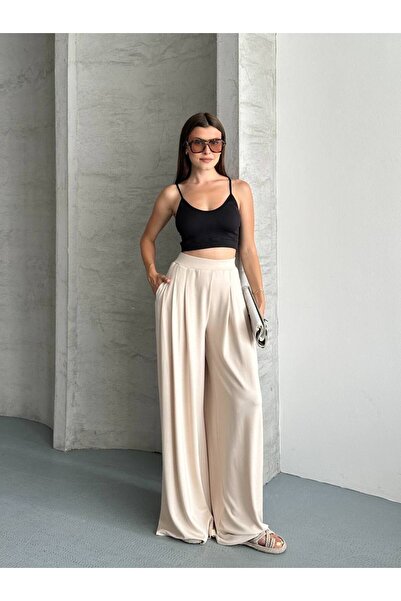 LOKADI Women's High Waist Pleated Wide Leg Pants