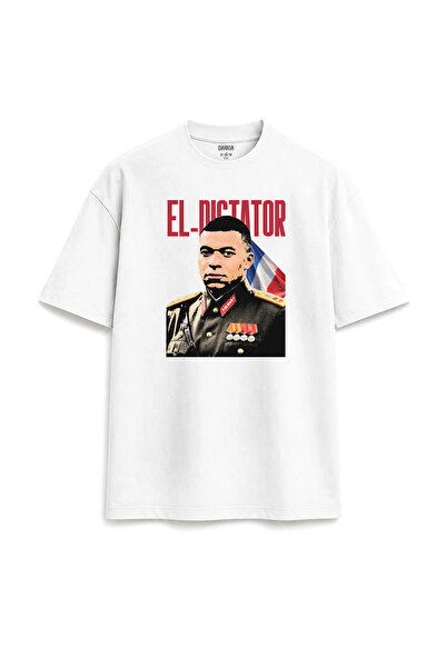 Darkia Kylian Mbappe Dictator Design Printed Relaxed Fit Unisex White T-Shirt