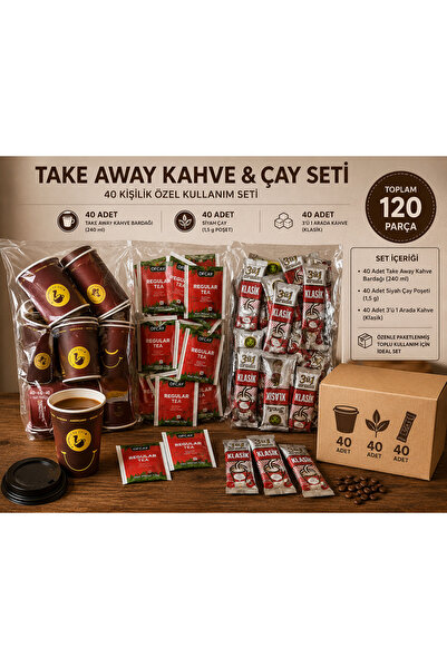 Kahve Dünyası 40 Kişilik Take Away Kahve ve Çay Seti | 40 Karton Bardak 240 m...