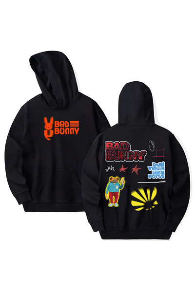 STİL-X Bad Bunny Printed Cotton Long Sleeve Hooded Sweatshirt with 3 Yarns
