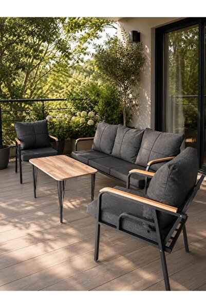 BM DESİNG Bahçe balkon mobilyası 3+1 +1 sehbalı süngerli