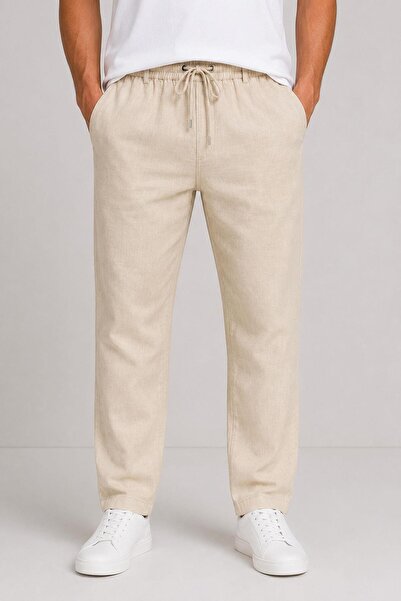 CLASSİCS MEN Ανδρικό λινό παντελόνι jogger casual με δέσιμο στη μέση 7734
