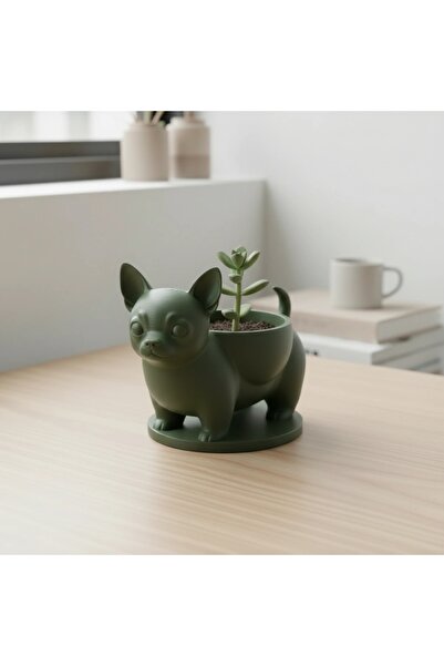 OEM Mini ghiveci decorativ Chihuahua, suport pentru plante mici - Olive green...