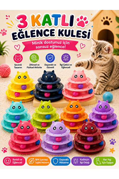 HAYHAYPETSHOP 3 Katlı Kedi Oyuncağı Top Kulesi İnteraktif Zeka ve Aktivite Oy...