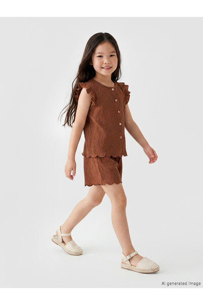 LC Waikiki Brown Ruffle Detailed Girls' Set