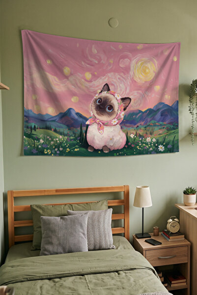 Milura Kedili Duvar Örtüsü – Modern Dekoratif Kaliteli Kumaş Tapestry Duvar H...