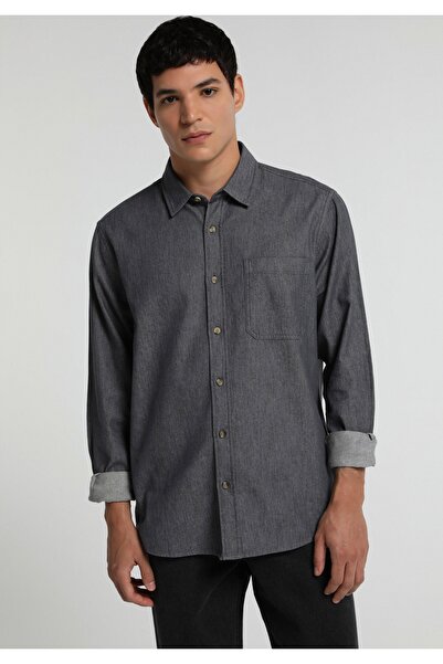 Colin's Regular Fit Shirt Neck Plain Men's Anthracite Long Sleeve Shirt