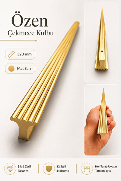 Badem10 Özen Çizgili Mat Sarı Çekmece Kulp 1 Adet 320 mm Uzun Dolap Kapak Kul...