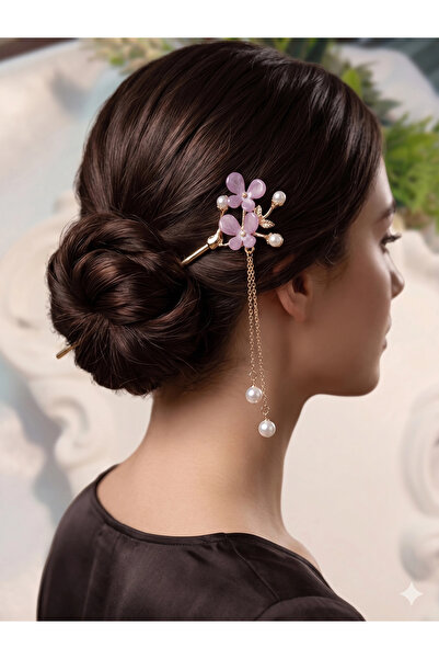 EUROAKSESUAR Flower Motif Pearl Metal Hair Clip